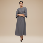 Nives | Elegant Wide-Sleeve Midi Dress with Waist Belt