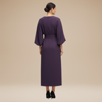 Nives | Elegant Wide-Sleeve Midi Dress with Waist Belt