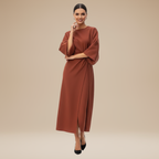 Nives | Elegant Wide-Sleeve Midi Dress with Waist Belt
