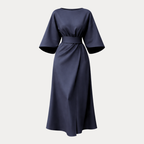 Nives | Elegant Wide-Sleeve Midi Dress with Waist Belt