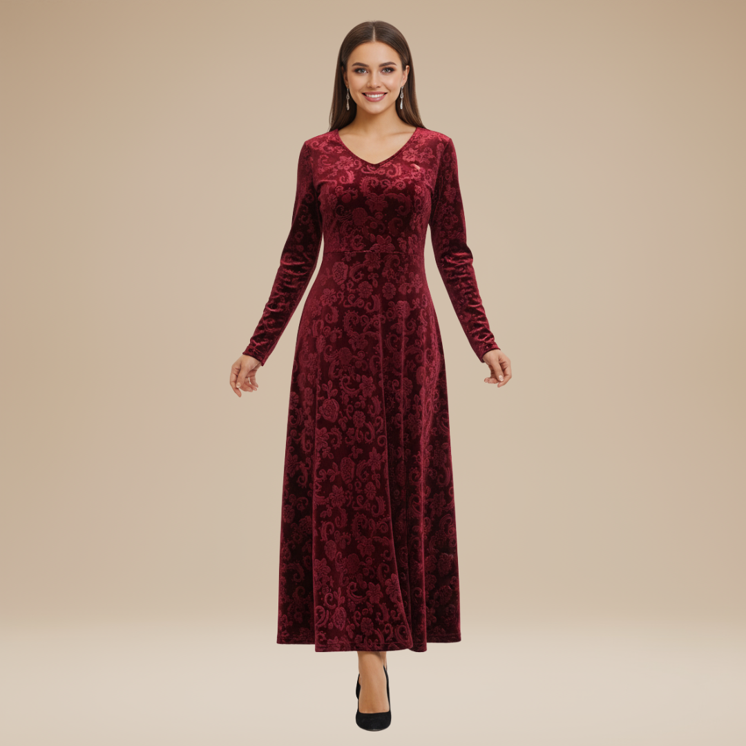 Valeria | Elegante Abito da Sera in Velluto Jacquard Stile Regale