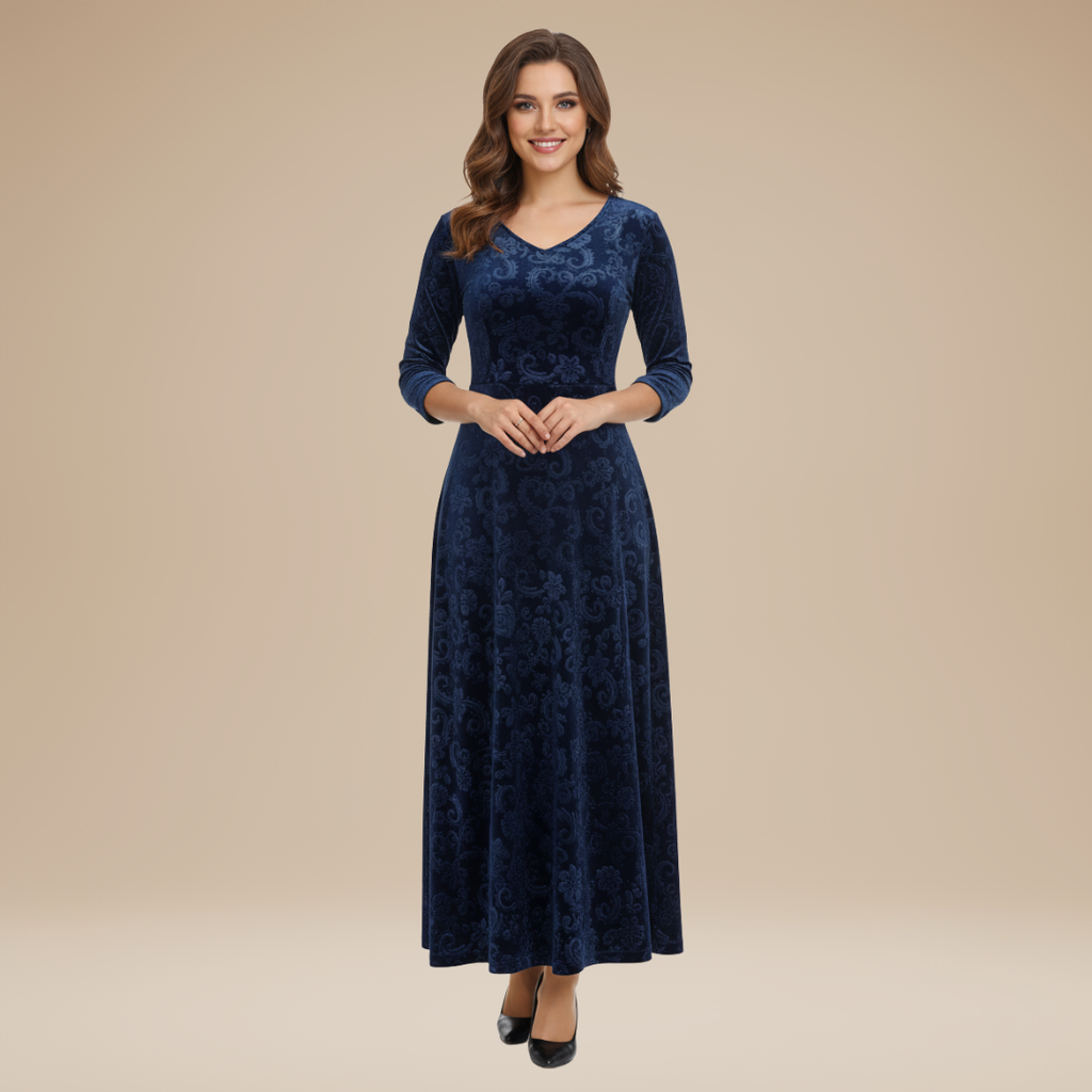 Valeria | Elegante Abito da Sera in Velluto Jacquard Stile Regale