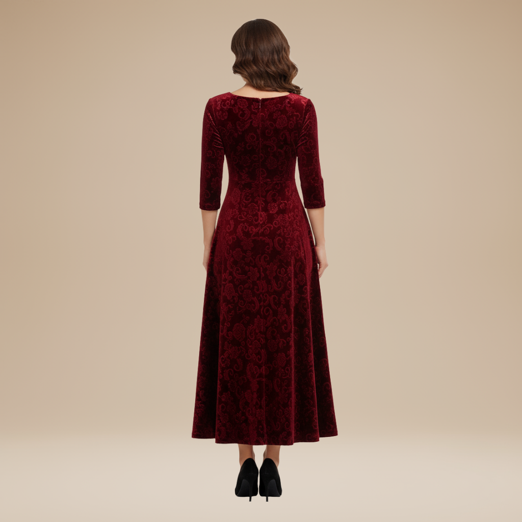 Valeria | Elegante Abito da Sera in Velluto Jacquard Stile Regale