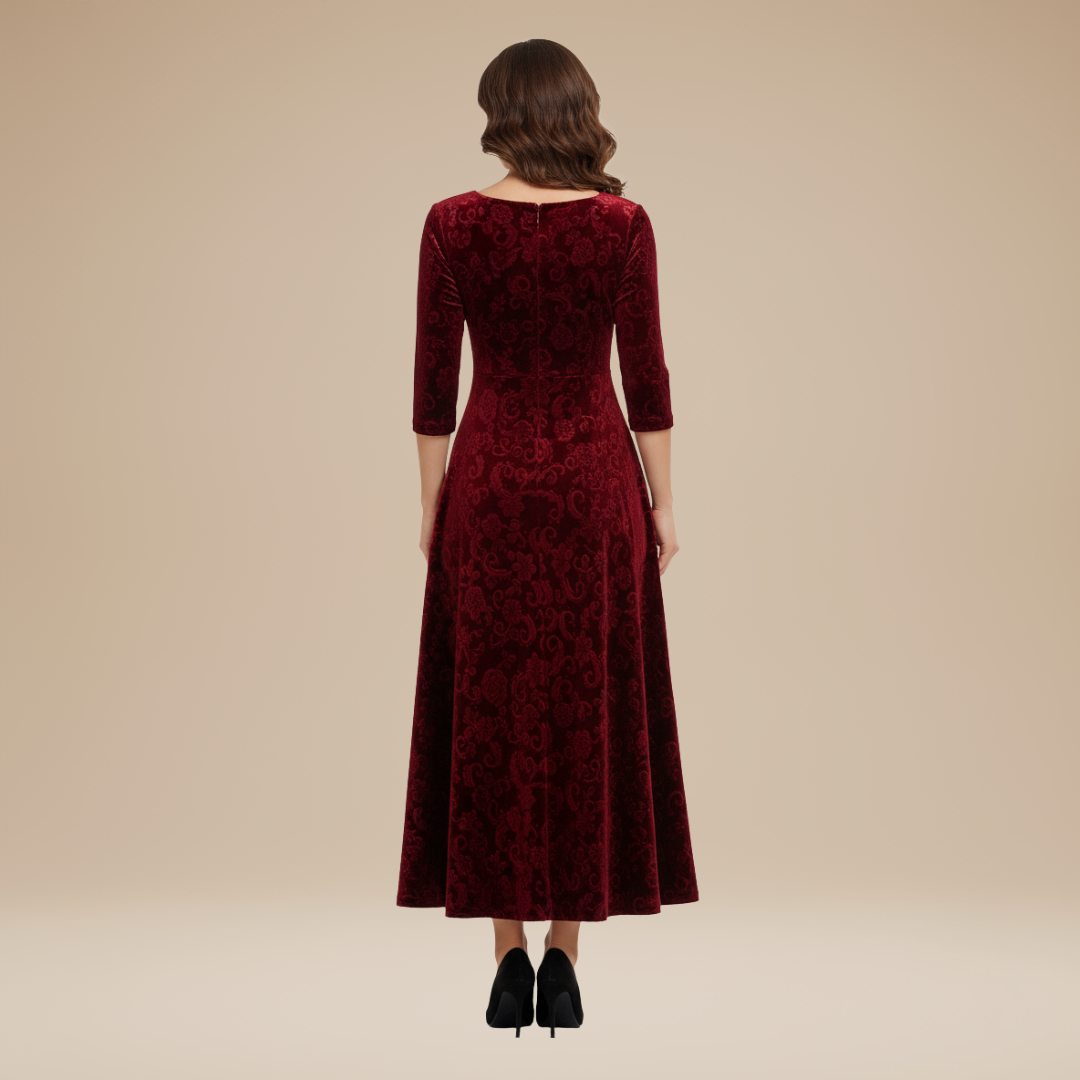 Valeria | Elegante Abito da Sera in Velluto Jacquard Stile Regale