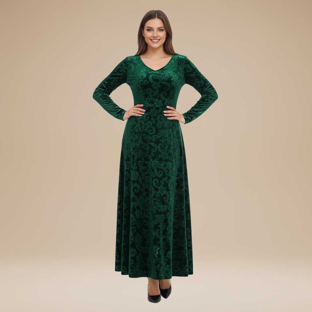 Valeria | Elegante Abito da Sera in Velluto Jacquard Stile Regale