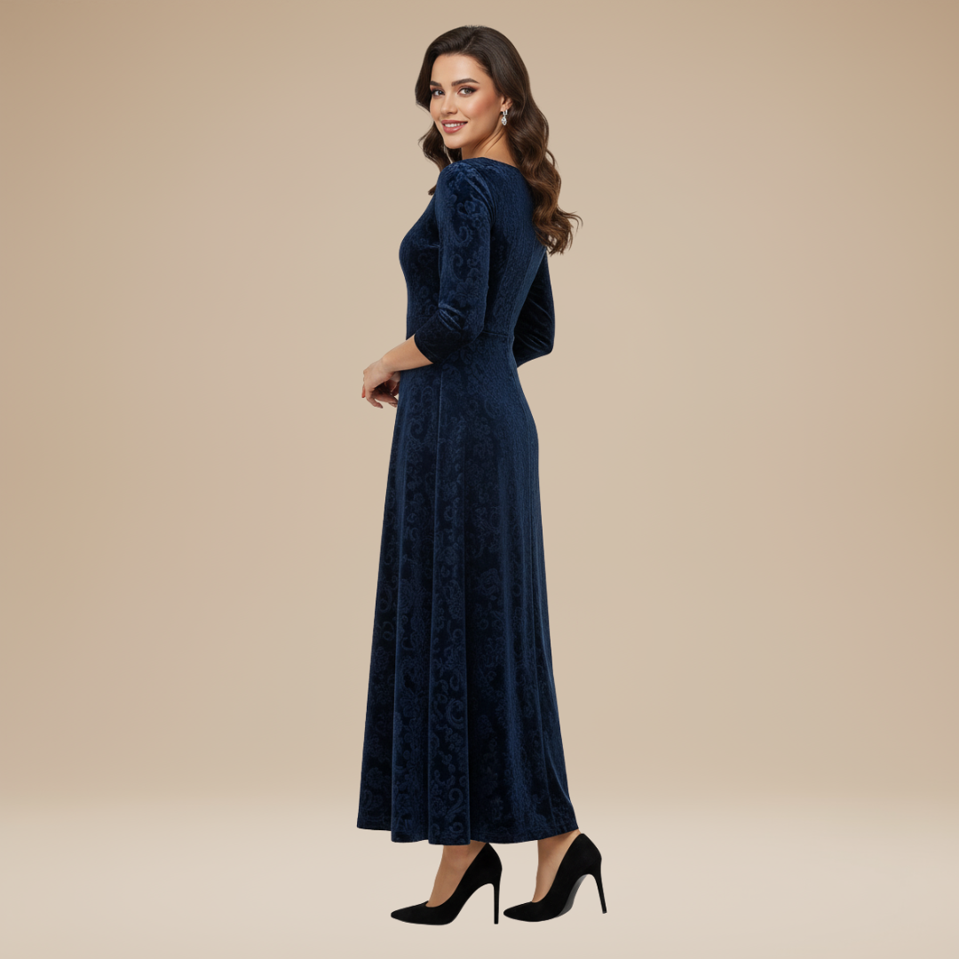 Valeria | Elegante Abito da Sera in Velluto Jacquard Stile Regale