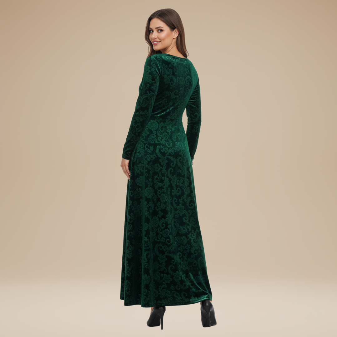 Valeria | Elegante Abito da Sera in Velluto Jacquard Stile Regale