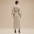 Nives | Elegant Wide-Sleeve Midi Dress with Waist Belt