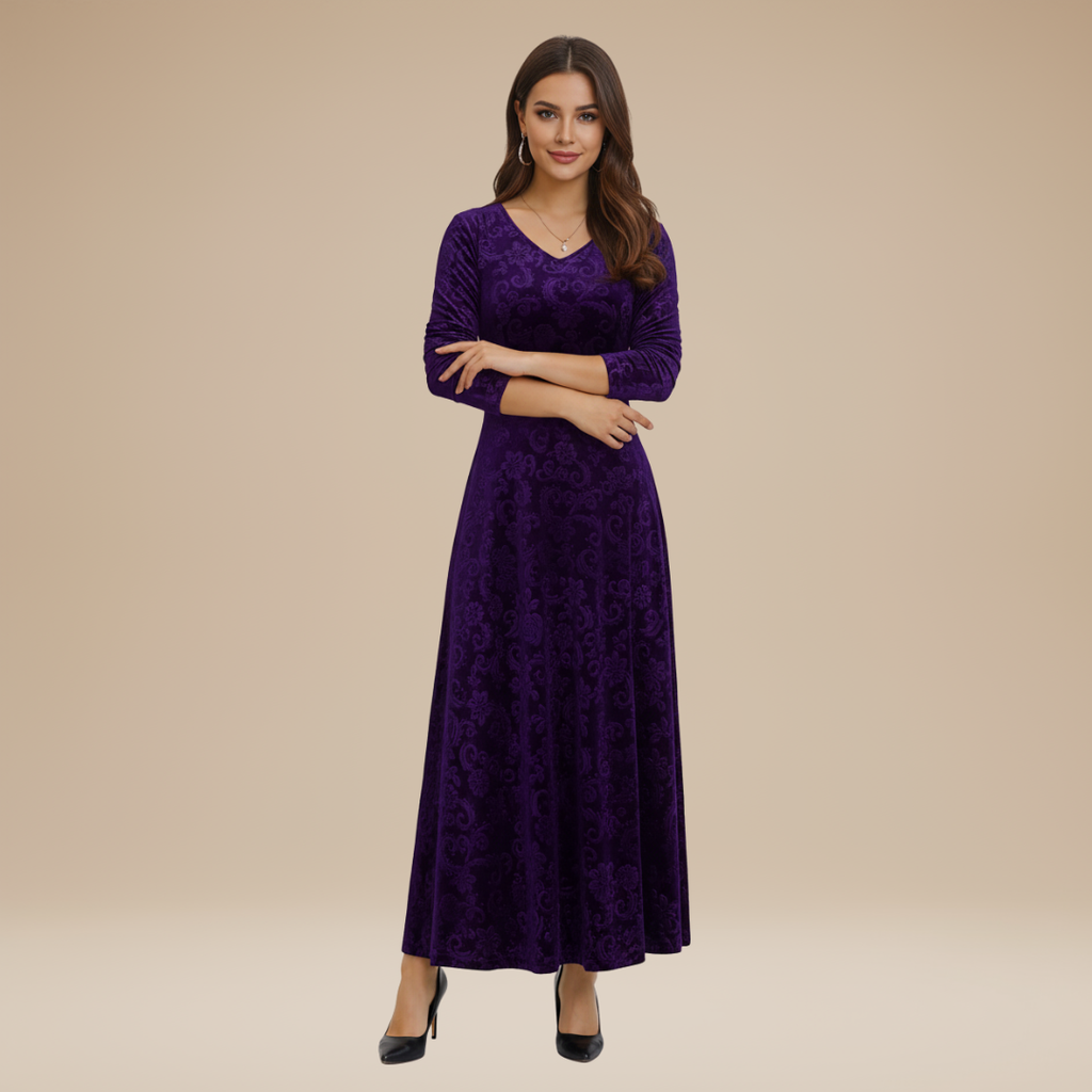 Valeria | Elegante Abito da Sera in Velluto Jacquard Stile Regale