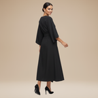 Nives | Elegant Wide-Sleeve Midi Dress with Waist Belt