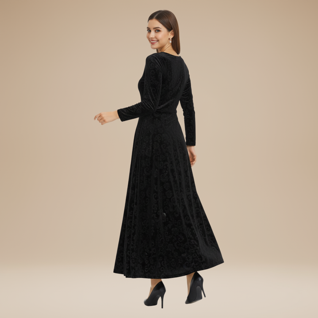 Valeria | Elegante Abito da Sera in Velluto Jacquard Stile Regale