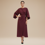 Nives | Elegant Wide-Sleeve Midi Dress with Waist Belt