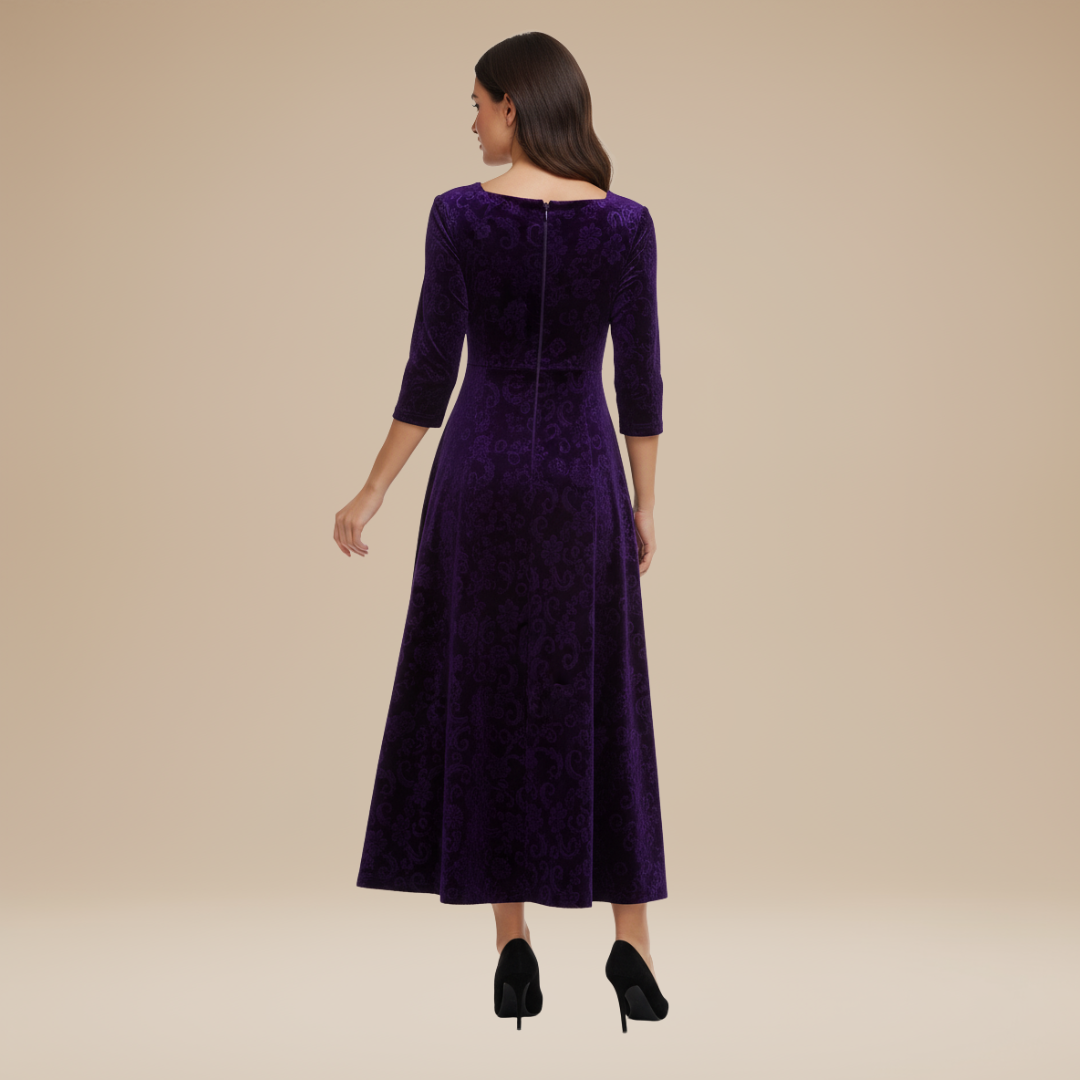 Valeria | Elegante Abito da Sera in Velluto Jacquard Stile Regale