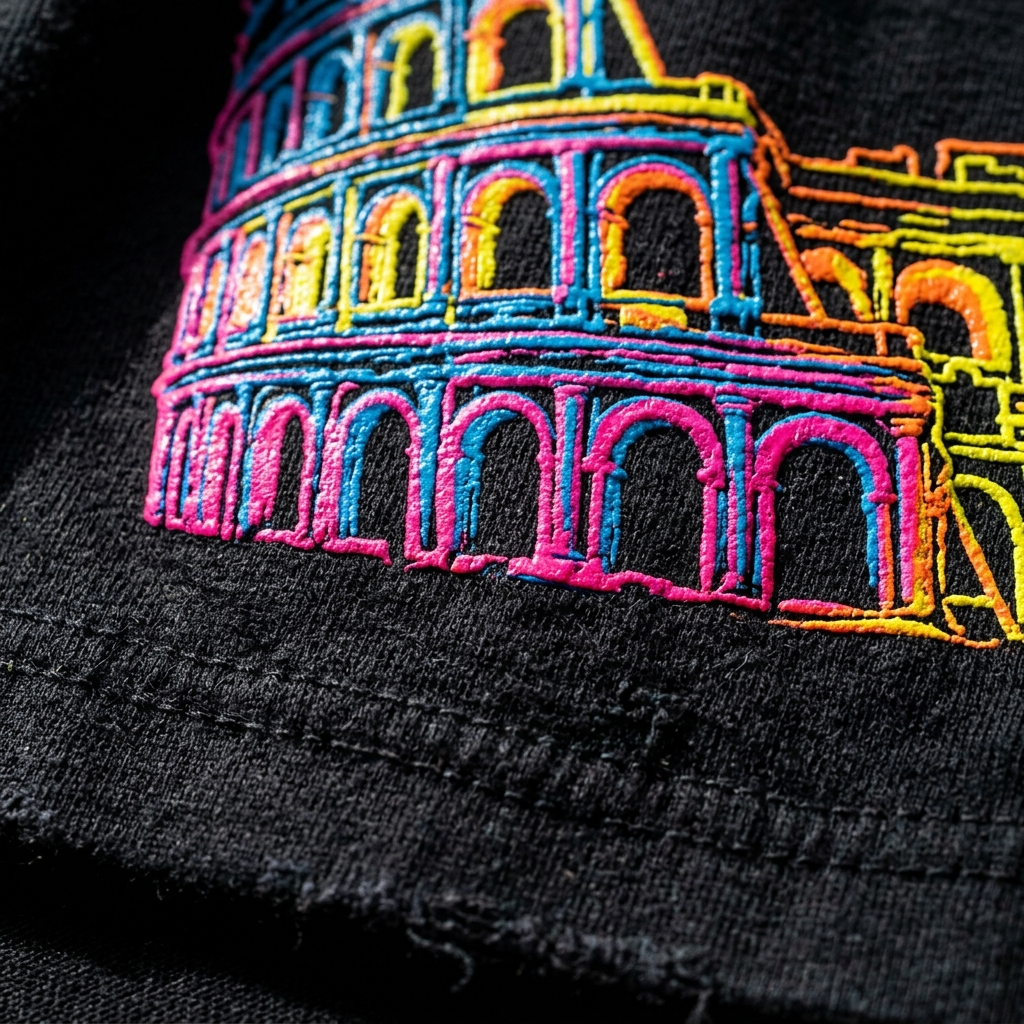 Dettaglio serigrafia Vespari Street su cotone pesante
