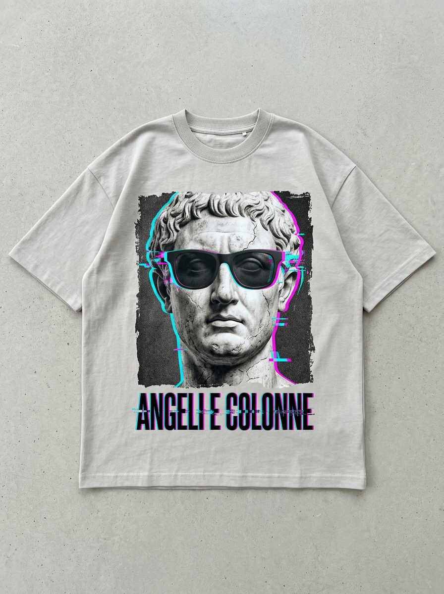 T-Shirt Streetwear "Angeli e Colonne" — Grigio Pietra Oversize – fronte