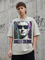 T-Shirt Streetwear "Angeli e Colonne" — Grigio Pietra Oversize – indossata