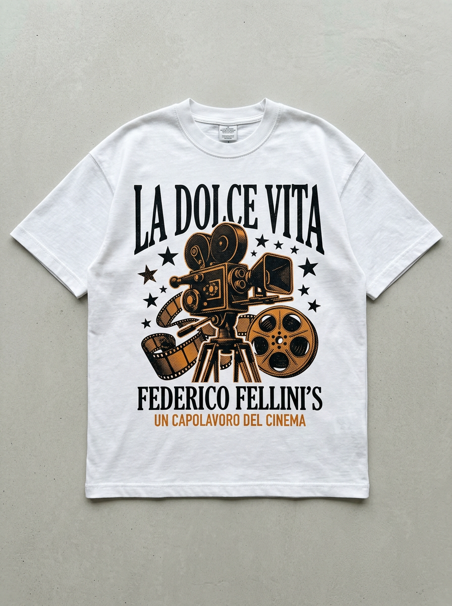 T-Shirt Streetwear "La Dolce Vita" — Bianca Oversize – fronte