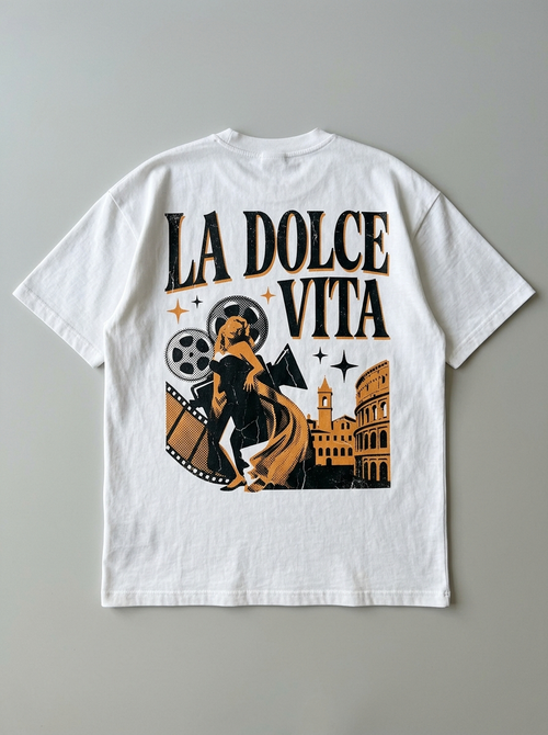 T-Shirt Streetwear "La Dolce Vita" — Bianca Oversize – retro