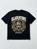 T-Shirt Streetwear "Gladiatore" — Nera Oversize – fronte