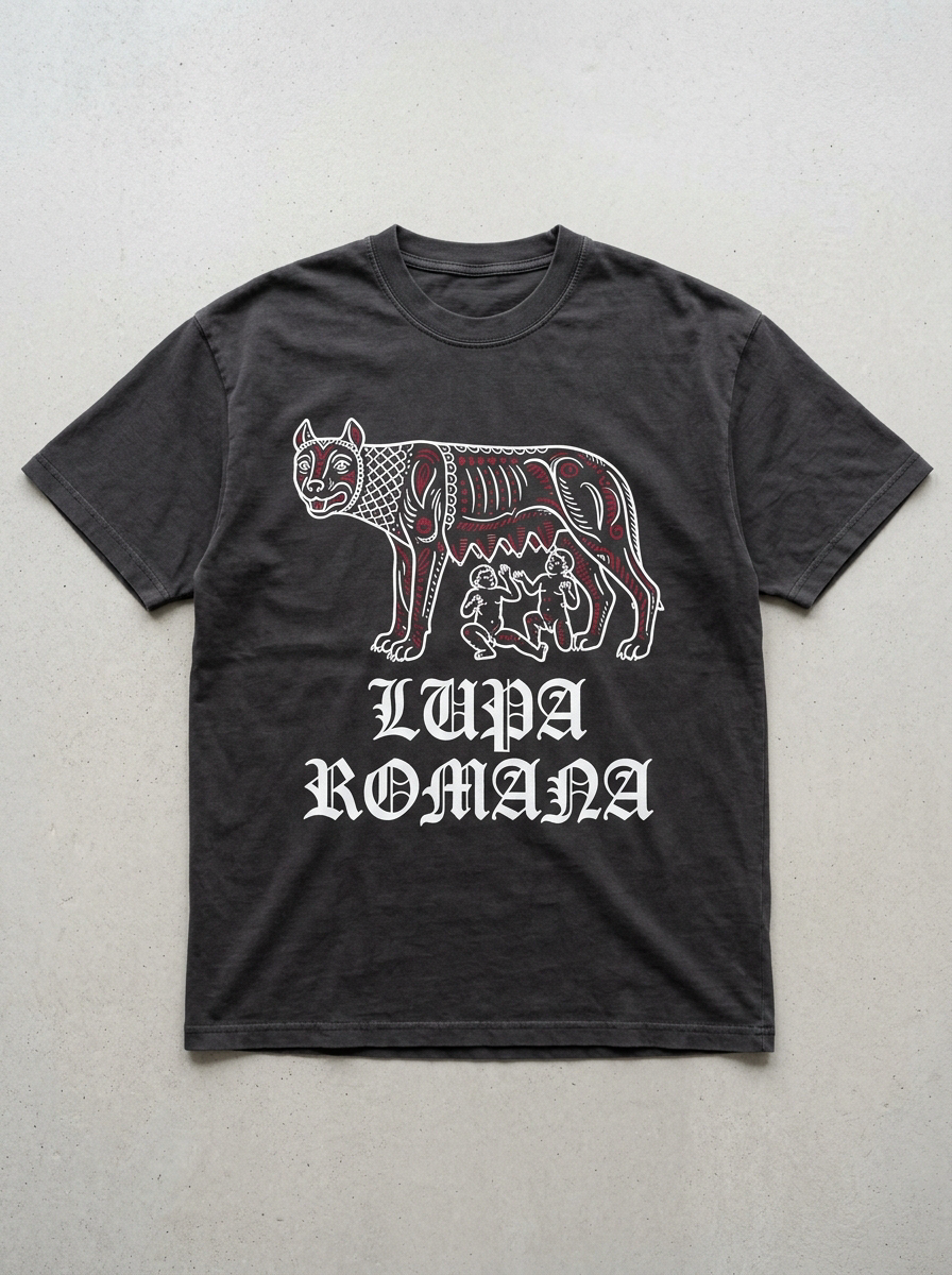 T-Shirt Streetwear "Lupa Romana" — Antracite Oversize – fronte