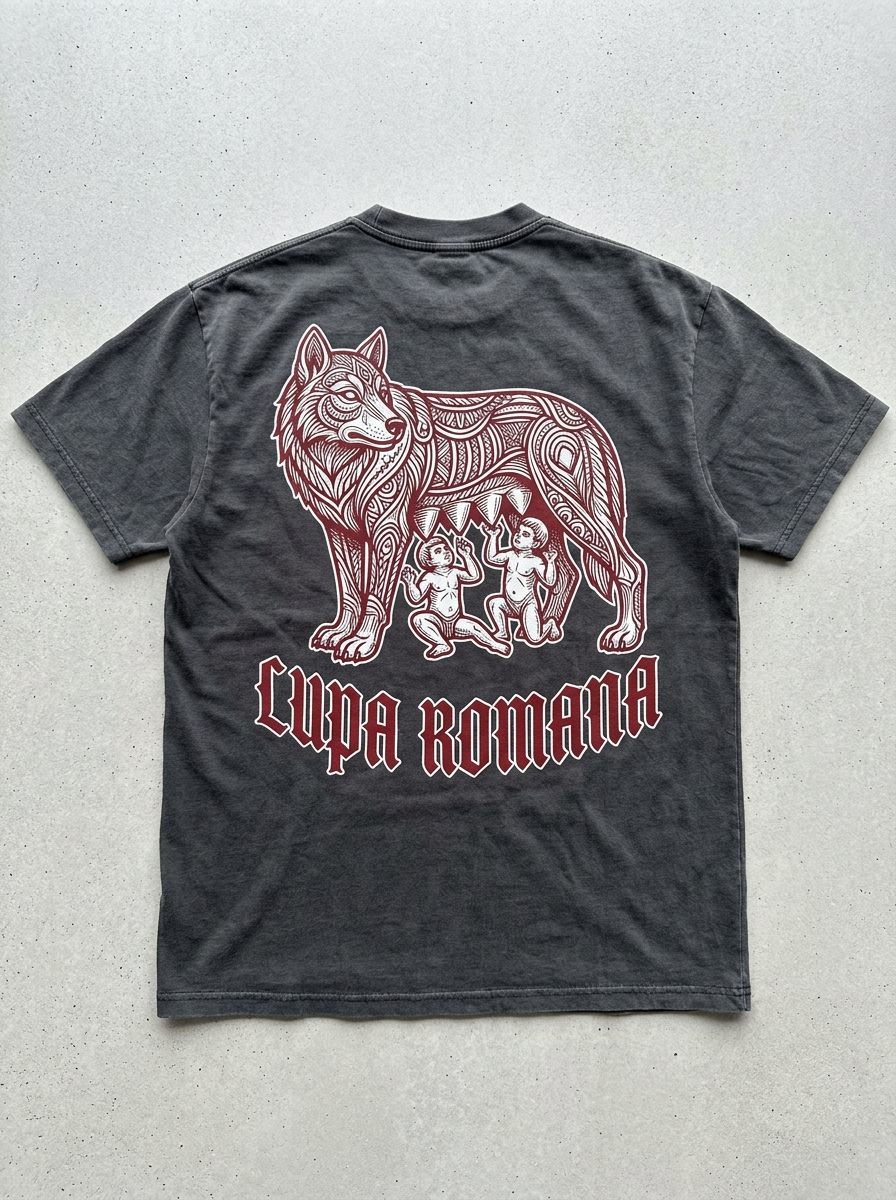 T-Shirt Streetwear "Lupa Romana" — Antracite Oversize – retro