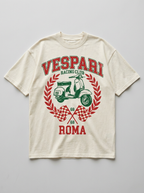 T-Shirt Streetwear "Vespari Racing Club" — Crema Oversize – fronte