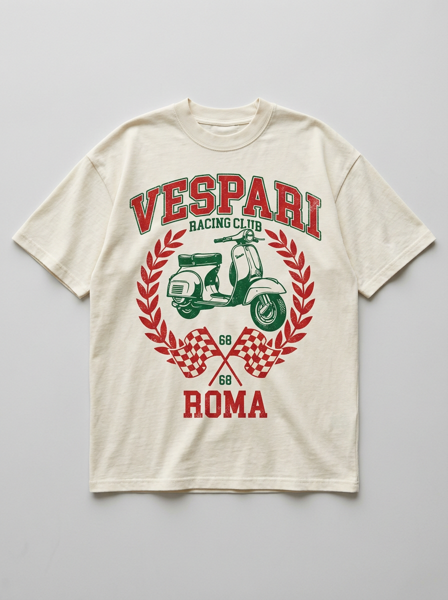 T-Shirt Streetwear "Vespari Racing Club" — Crema Oversize – fronte