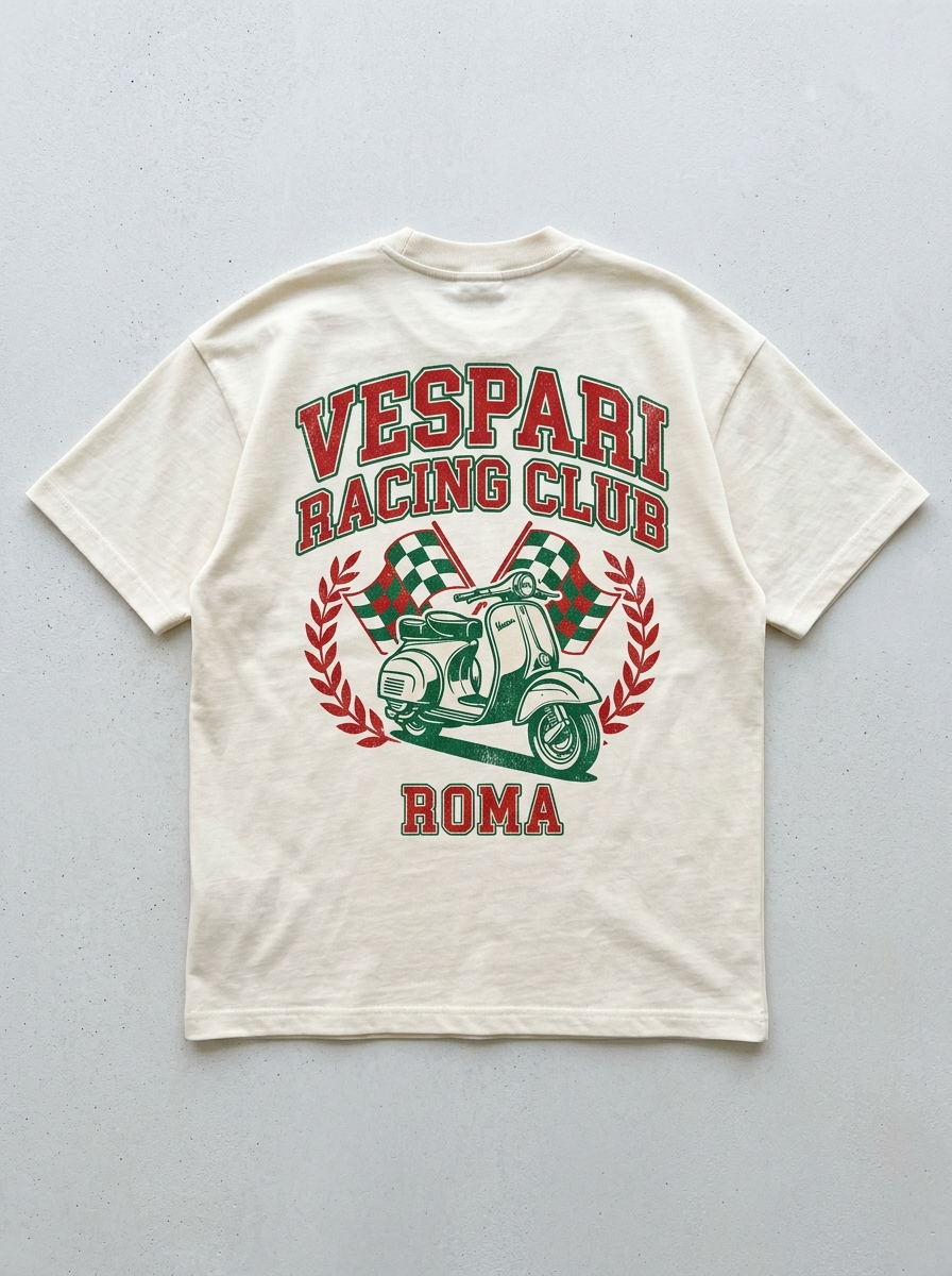 T-Shirt Streetwear "Vespari Racing Club" — Crema Oversize – retro
