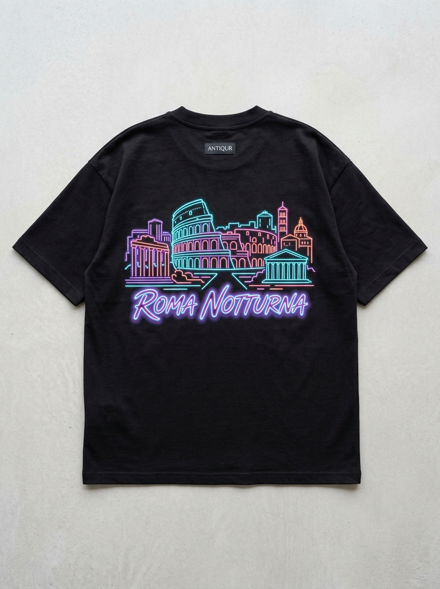 T-Shirt Streetwear "Roma Notturna" — Nera Oversize – retro