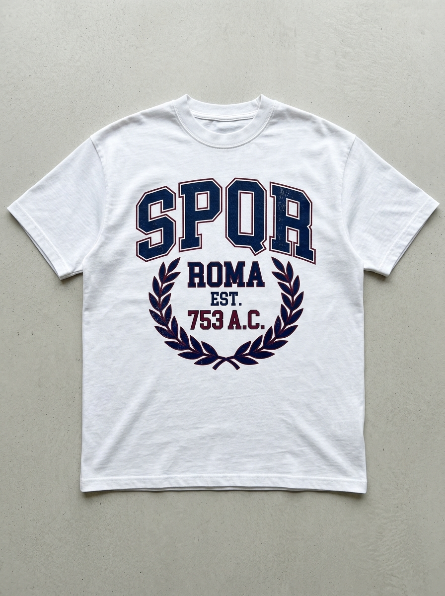 T-Shirt Streetwear "SPQR 753" — Bianca Oversize – fronte