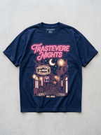 T-Shirt Streetwear "Trastevere Nights" — Blu Navy Oversize – fronte