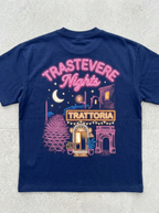 T-Shirt Streetwear "Trastevere Nights" — Blu Navy Oversize – retro